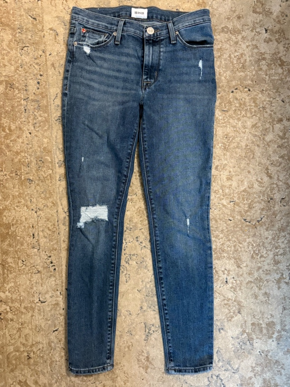 Hudson Natalie Midrise crop Jeans Blue Distressed Super Skinny Jeans